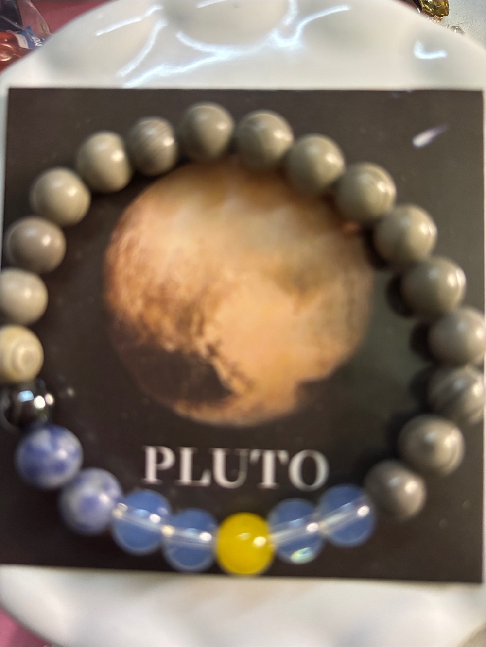 Pluto Planet Beaded Bracelet — Gray & Blue Men’s Accessory